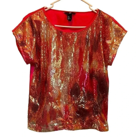 Sequin front H&M size 2 XS silky back tee - Picture 1 of 3